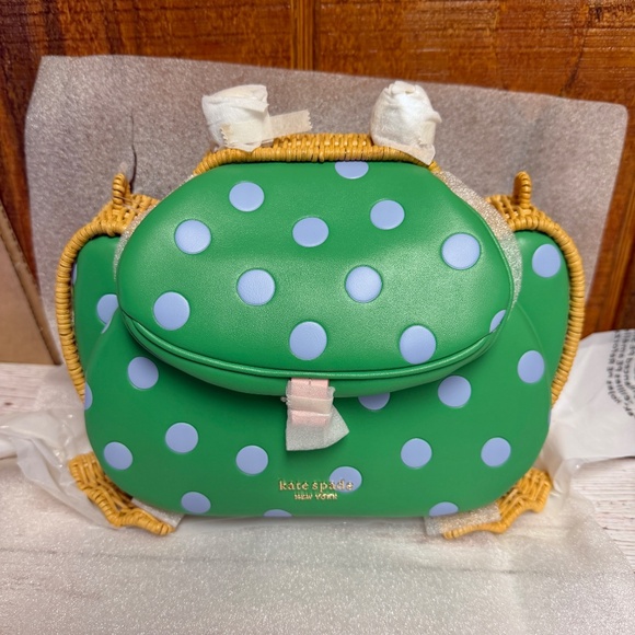 Kate Spade Lily Polka Dot Wicker 3D Frog Crossbody Bag - Picture 7 of 12